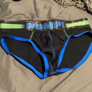 Men's Black and Blue Briefs with Green Accents